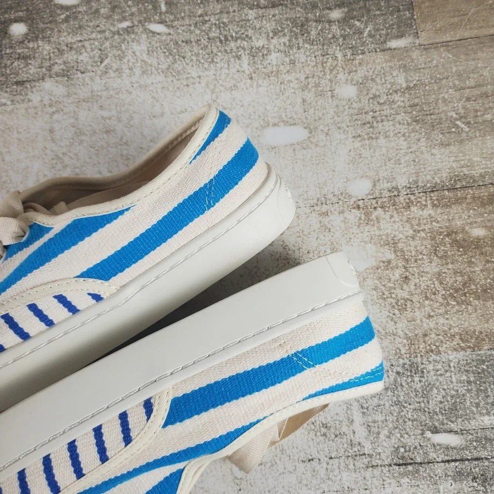 Soludos Marin Stripe Womens Shoes Sz 5.5 B Casual Sky Blue White Lace Up Sneaker